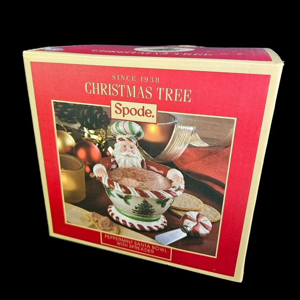 Spode Christmas Tree Peppermint Santa Dip Bowl With‎ Spreader in Gift Box READ